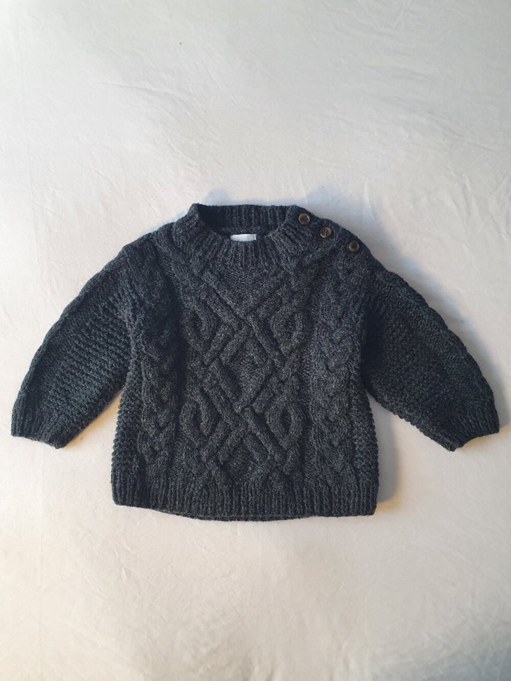Baby GAP Charcoal Grey Wool-Blend Cable Knit Sweater - 6-12 Months